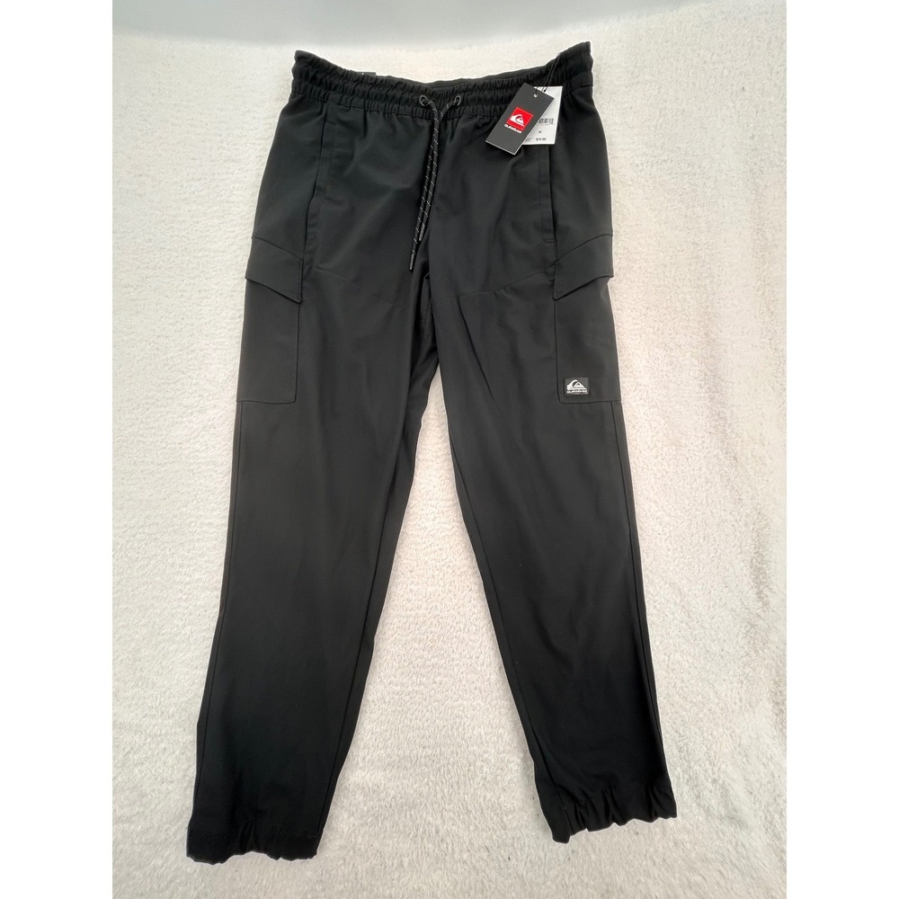 NEW Quiksilver Mens Black Cargo Jogger Pants Regular Fit Elastic Waist Medium